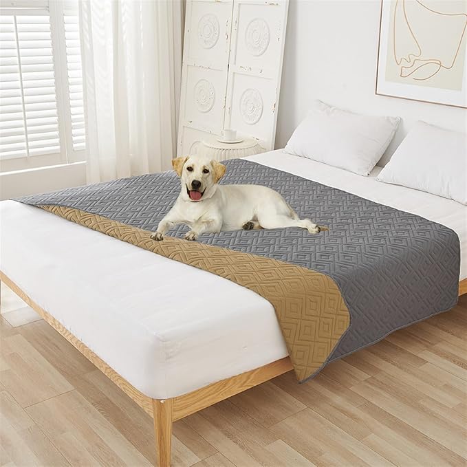 GIBZ Water Resistant Dog Bed Blanket Cover Large Anti Slip Pet Furniture Protector Washable Cat Quilted Mat for Couch, Grey, 130x210cm
