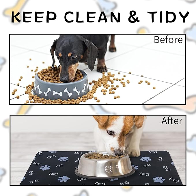 Pet Cat Dog Food Mat Non Slip Mat for Dog Water Bowl Mat Quick Dry Absorbent Cat Feeding Mat, 24 * 16.9 in, Black