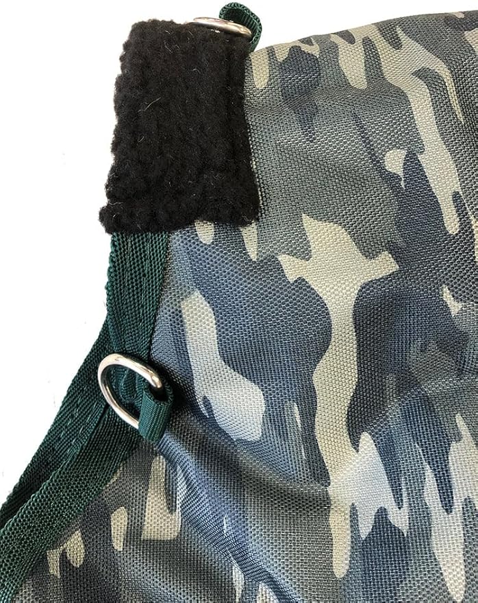 AJ Tack 1200D Waterproof Winter Horse Blanket with Hood - 400g Heavyweight Turnout with Fleece Collar, Shoulder Gussets & Tail Flap - Camouflage 84"