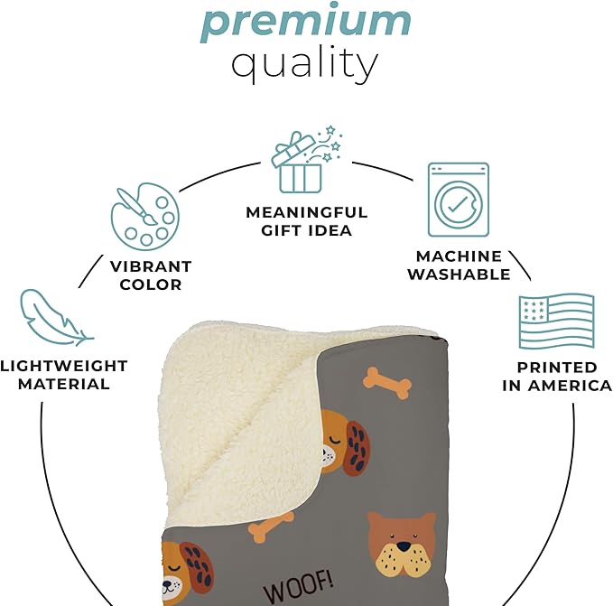 Grey Woof Sherpa Pet Lightweight Blanket - 60" x 80" - Cute for Dogs - Gifts and Puppy Essentials - Printed in America