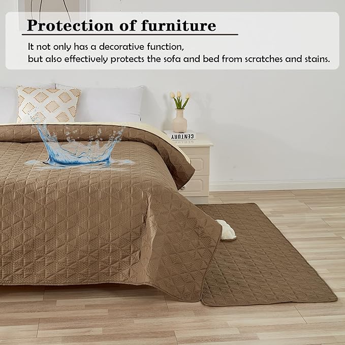 Waterproof Dog Bed Cover Pet Blanket, Soft Pet Couch Covers for Sofa Washable, Bed Couch Sofa Furniture Protector for Puppy Cat Kids (Khaki,170 * 210 CM)