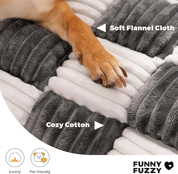 Pet Couch Covers for Sofa, Dog Couch Cover Protector, Fuzzy Sofa Cover Cream Square Plaid Dog Bed Plush Dog Mat for Furniture Protector for Large Medium Dogs and Cats