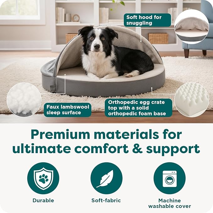 Furhaven 35" Round Orthopedic Dog Bed for Large/Medium Dogs w/ Removable Washable Cover, For Dogs Up to 50 lbs - Sherpa & Suede Snuggery - Espresso, 35-inch