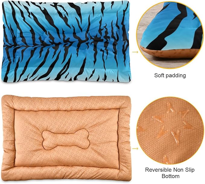Blue Tiger Print Pet Bed Cute Dog Bed Mat Absorbing Non Slip Pad Pet Sleeping Mat for Small, Medium, and Large Dogs Puppy Cat 24 in x 18 in