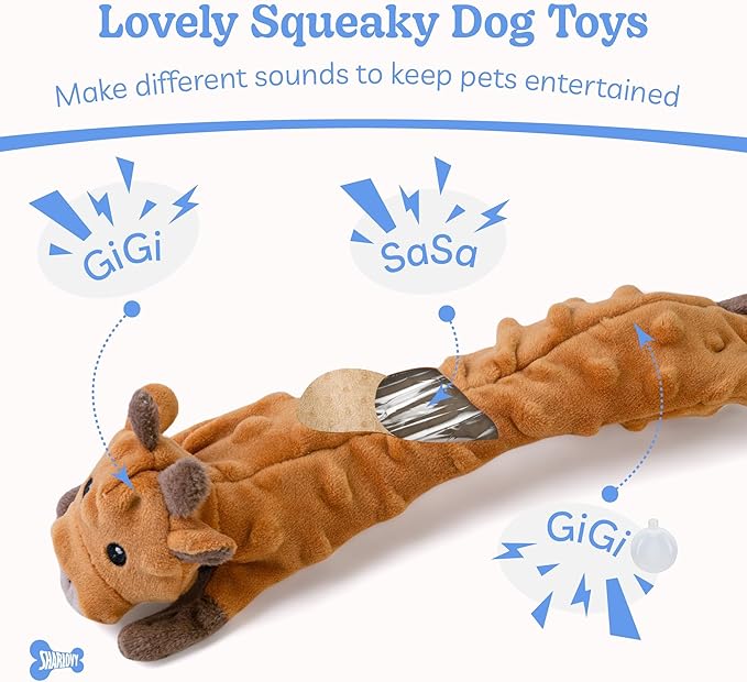 SHARLOVY Dog Squeaky Toys 5 Pack, Bubble Plush Puppy Teething Pet Toys, Crinkle No Stuffing Animals Dog Toy, Doggies Chew for Large Small Medium Breeds
