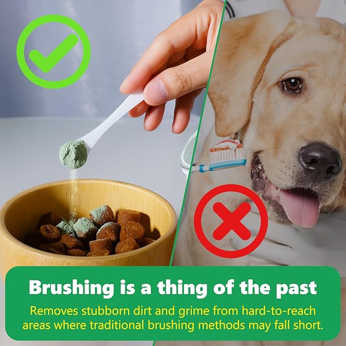 Teeth Cleaning Powder for Dogs - Dental Freshener with Probiotics for Bad Breath, Plaque, Tartar - Dental Care for Small, Medium, Large Dogs - 80g