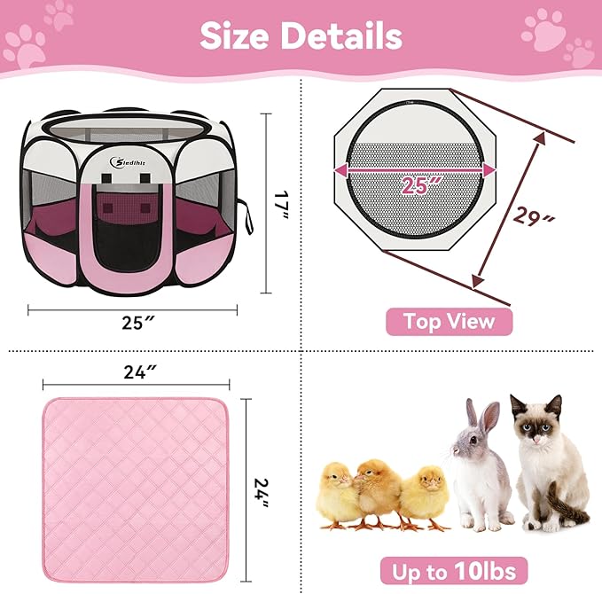 Dog Playpen, Large Puppy Pet Playpen, Dog Crate Tent Cage Indoor/Outdoor, Portable Pop Up Dogs Kennel Playpen with Carrying Case for Dogs/Cats/Rabbitss, Black