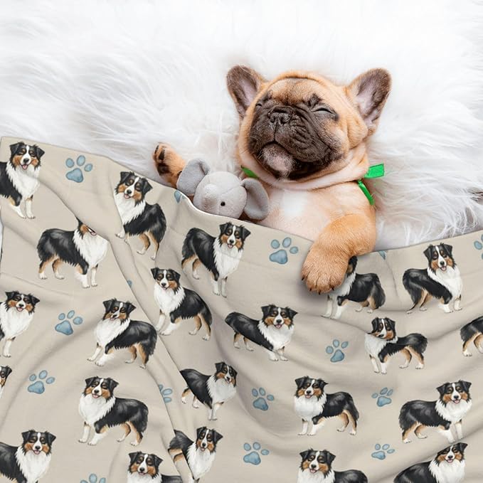 Pet Blanket for Indoor Outdoor Use, Australian Shepherd, Two Sided Reversible Plush Mat with Bumpy Dot Texture for Patios Crates Portable Bed Companion