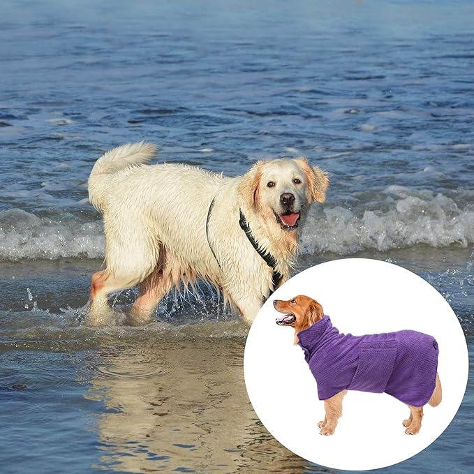 Geyecete Pineapple Grid Fast Drying Super Absorbent Dog Cat Bath Robe Towel - Purple, XXL