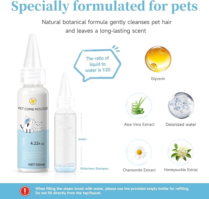 Pet Steam Brush for Dogs & Cats – 3-in-1 Grooming Spray Comb, Mist Massage & Defur Function, Water Spritz Deshedding Tool for Long/Short Hair, Indoor Pets