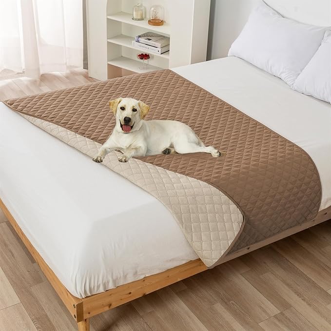 GIBZ Water Resistant Dog Bed Blanket Cover Large Anti Slip Pet Furniture Protector Washable Cat Quilted Mat for Couch, Khaki, 170x210cm