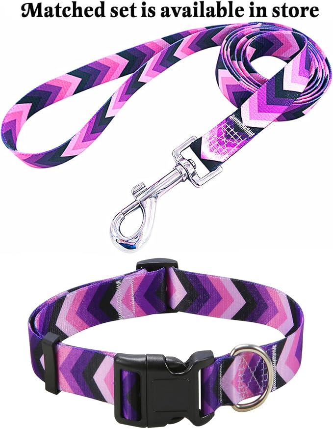 Dog Collar with Bohemia Floral Tribal Geometric Patterns - Soft Ethnic Style Collar Adjustable for Small Medium Large Dogs(Purple Arrow,L)
