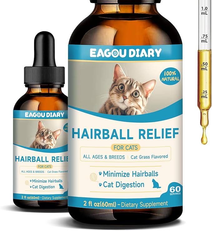 Hairball Treatment for Cats,Cat Hairball Remedy,Hair Ball Relief,Feline Digestive Support Supplement with Enzymes,Fiber & Psyllium Husk–Natural Constipation Relief (Cat Grass Flavor/2floz)