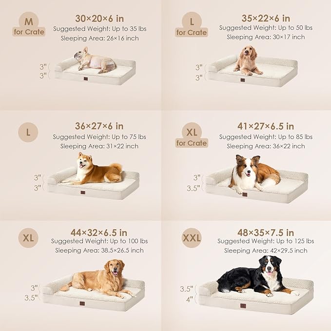 EHEYCIGA Extra Large Dog Bed Othorpedic, Memory Foam XL Dog Bed with Washable Removable Cover, Waterproof Pet Sofa Couch XLarge Size Dogs with Nonskid Bottom, 44x32x6.5, Beige
