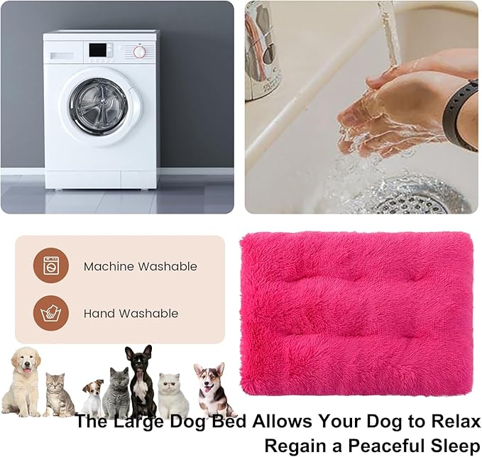 Dog Crate Mat, Dog Bed for Large Dogs, Comfy Fluffy Kennel Pad Anti-Slip for Dog beds & Furniture, Quilted Dog Bed for Pets for Medium/Small Dogs Cats (Color : Rose, Size : 25x18)