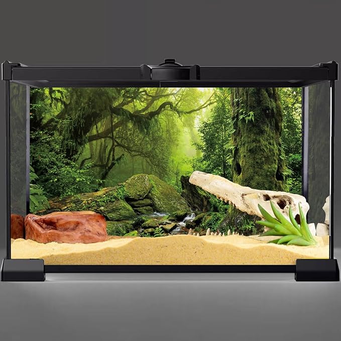 AWERT Tropical Forest Terrarium Background Stream Green Huge Tree Reptile Habitat Background Foggy Rainforest Aquarium Background 36x18 inches Durable Polyester Background