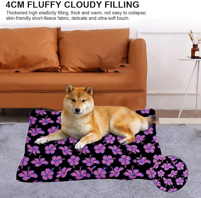 Pink Hibiscus Dog Sleeping Pad Non Slip Bottom Cat Cushion Pad Cozy Soft Corner Dog Bed Furniture Covers for Pets Printed Bed Mat for Dogs Gift Cozy Cats 36× 24 Inch Indoor Outdoor