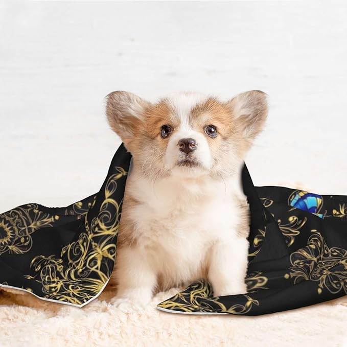 Reversible Plush Dot Pet Blanket for Dogs and Cats, Colorful Mandala Art Flower Tie Dye, Ultra Soft Two Sided Design with Warm Fuzzy Side and Smooth Side for Comfort