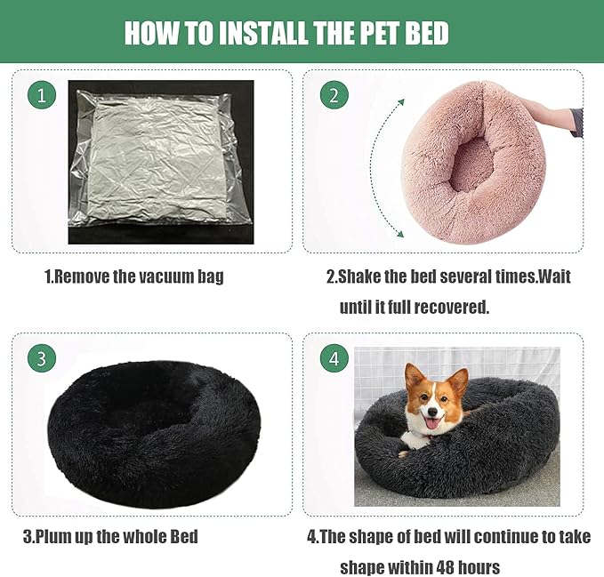 Calming Faux Fur Dog Beds Calming Donut Cuddler Dog Bed Washable Round Cat Bed Pillow Cuddler Fluffy Indoor Dog Calming Beds with Anti Slip Bottom Solid Color Cyan 43 Inch