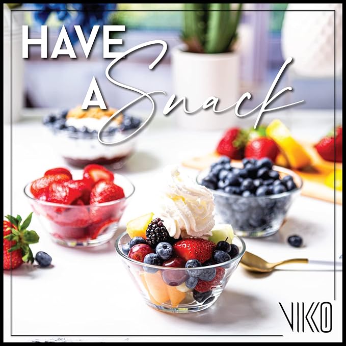 Vikko Glass Bowls - Set of 12, 7 Ounce Glass Dessert Dishes for Candy, Kitchen Prep, Dishwasher Safe