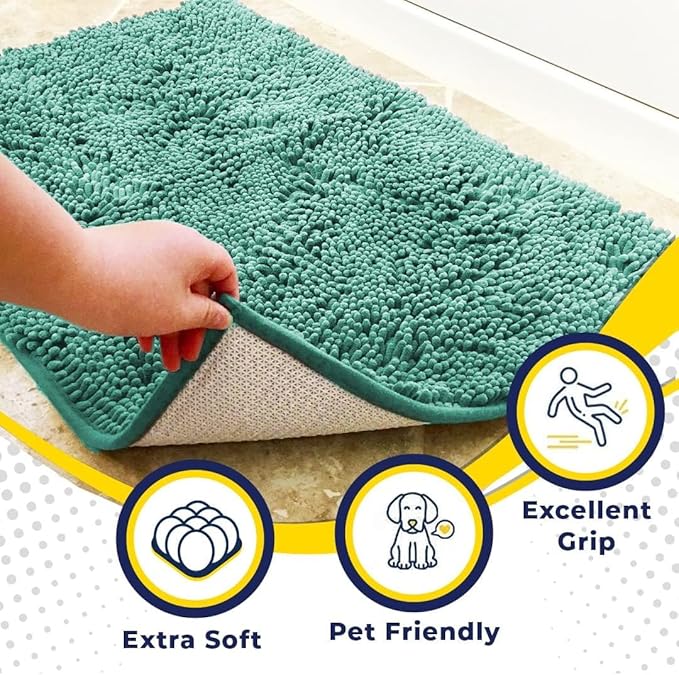 Muddy Mat® | Super Absorbent Door Mat Indoor, Microfiber Quick Dry Chenille Entryway Rug, Non-Slip Front Door Mat, Indoor Mats for Entryway, Machine Washable Pet Rug, Seafoam Green 16"x24"