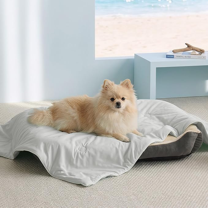 Soulbond Cooling Blanket for Medium Dogs - Q-MAX>0.45, Washable Cool Pet Cats Throw Blanket for Hot Weather, Self-Cooling Soft Dog Mat for Bed Crates Couch Sofa Cars(29"x40", Light Grey)