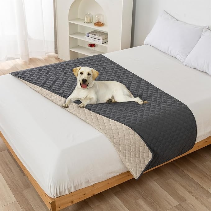 GIBZ Water Resistant Dog Bed Blanket Cover Large Anti Slip Pet Furniture Protector Washable Cat Quilted Mat for Couch, Dark Grey, 210x260cm