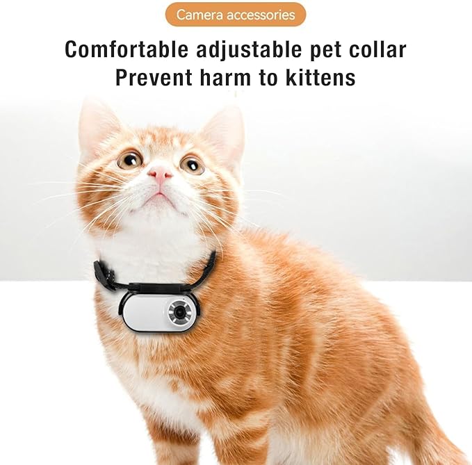 Jiawu Cat Collar Camera, HD 1080P Pet Camera Collar, 120° Wide Angle Dog Collar, Mini Sport Action Camera, Portable Camera for Cats, Dogs, Outdoor, Inoor (White)