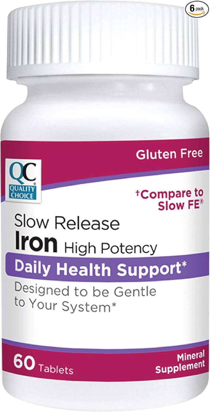 Quality Choice Iron High Potency Slow Release Tablets, 45mg, 60 Tabets Each (Pack of 6)