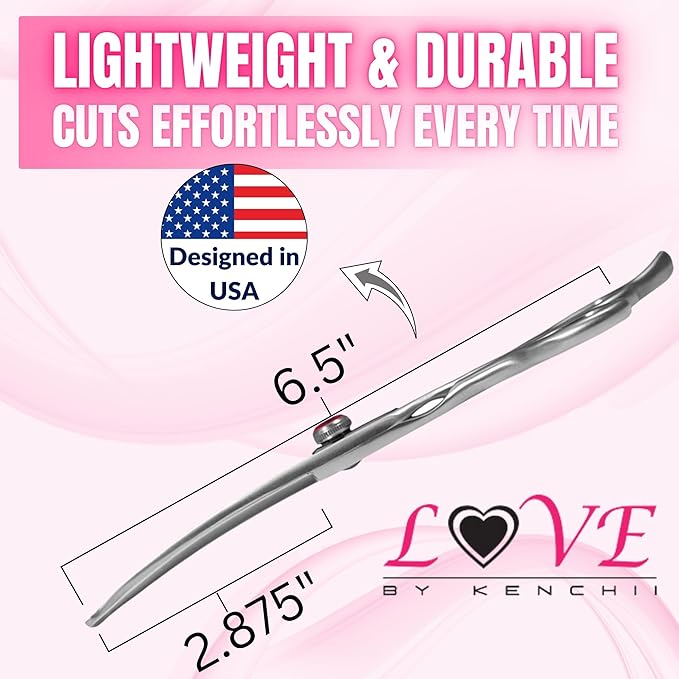 Kenchii Love Dog Grooming Scissors, 6.5 Inch Curved Balltip Shears, Dog Scissors for Grooming, Professional Pet Grooming Scissors, Safety Round Tip Shears
