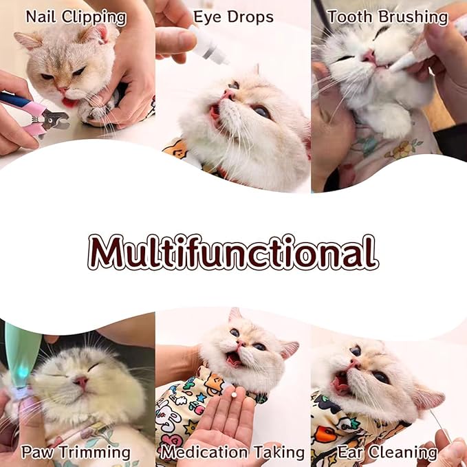 Cat Grooming Wrap – Self-Adherent Anti-Scratch Swaddle Restraint Bag for Nail Cutting, Medication, Multifunctional Care - Calm Cozy Burrito Papoose Pet Magic Blanket (27.6 Inches within 11.1lbs)
