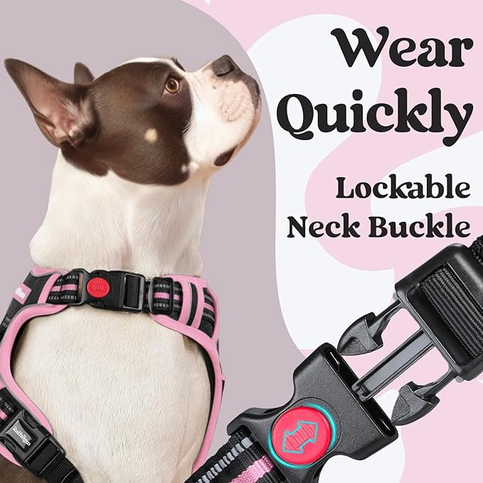 rabbitgoo Dog Harness for Large, No Pull Pet Harness with 3 Buckles, Adjustable Soft Padded Vest with Control Handle, Walking Reflective Pet Vest for Extra Large Dogs, Black & Pink, XL