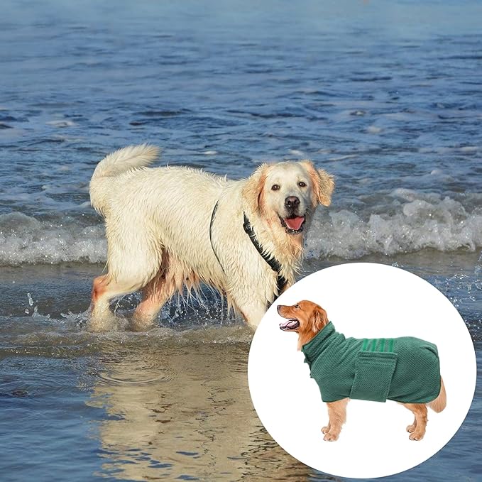 Geyecete Pineapple Grid Fast Drying Super Absorbent Dog Cat Bath Robe Towel - Green-L