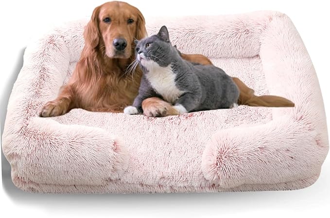 Dog Beds Medium Large Size Dog, Calming Dog Bed with Removable Washable Cover, Waterproof Lining and Nonskid Bottom(Gradient-Rose Pink,XXL)