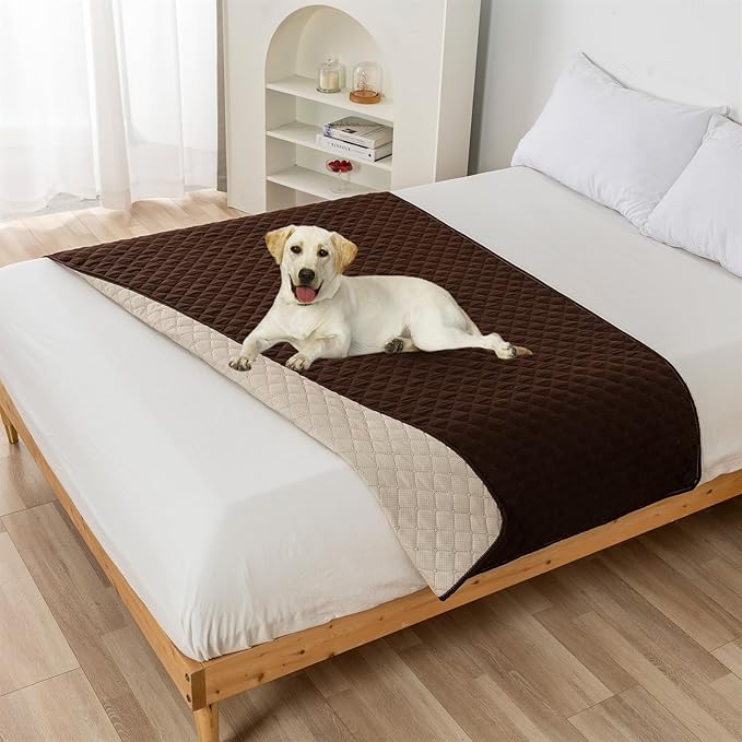 GIBZ Water Resistant Dog Bed Blanket Cover Large Anti Slip Pet Furniture Protector Washable Cat Quilted Mat for Couch, Coffee, 130x210cm
