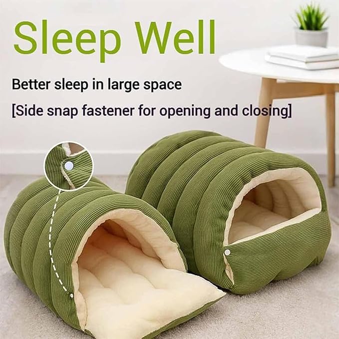 Expectation Cat Bed, Removable and Washable Winter Closed-Off Cat Bed, Soft Fluffy Warm Autumn/Winter Cats House, Washable Non-Slip Pet Sleeping Bag for Indoor Cats Small Dogs (H,Large)