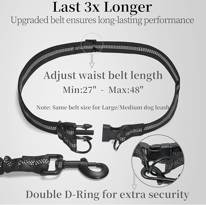 iYoShop Hands Free Dog Leash with Zipper Pouch, Dual Padded Handles and Durable Bungee for Walking, Jogging and Running Your Dog (Large, 25-120 lbs, Pink)