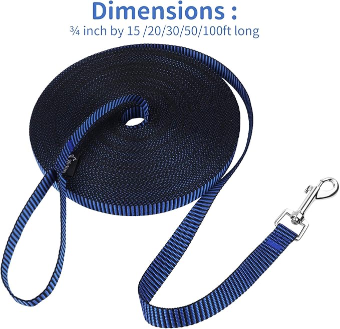 Hi Kiss Dog/Puppy Obedience Recall Training Agility Lead - 15ft 20ft 30ft 50ft 100ft Training Leash - Great for Training, Play, Camping, or Backyard(15ft,Black_Blue)