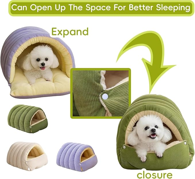 Removable and Washable Winter Closed-Off Cat Bed, Cat Winter Cave, Cute Cat Beds for Indoor Cats, Disassembled Design for Easier Cleaning, with Hair Remover (2PcsPurple, 17.7 * 11.8 * 7.5 in)