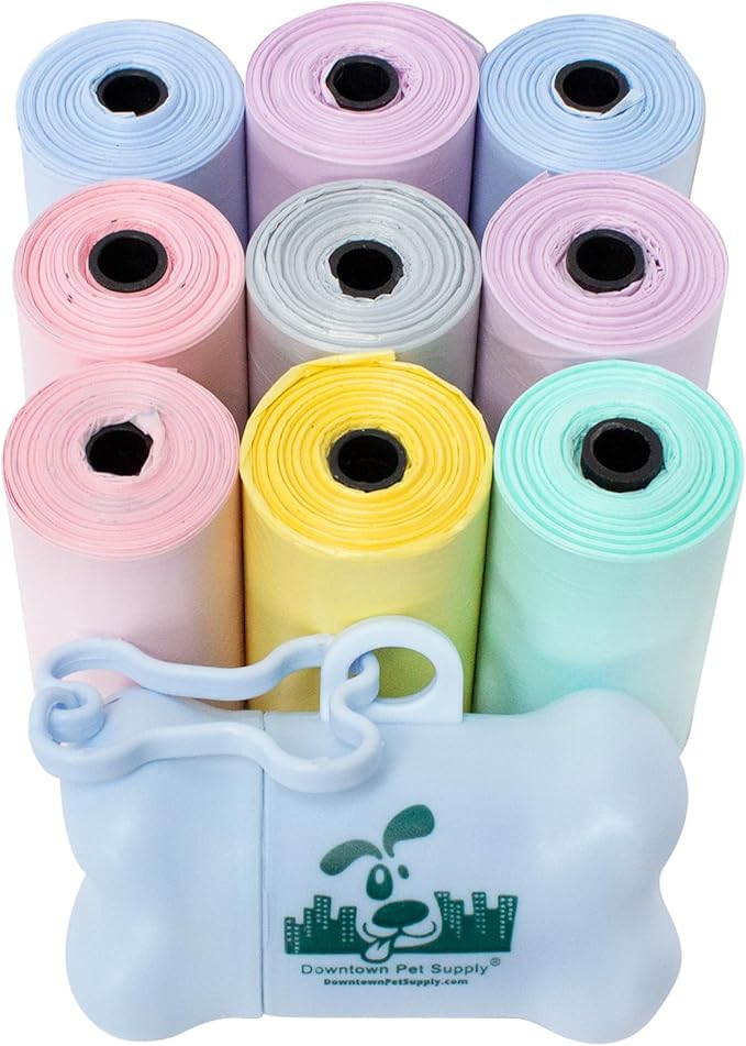 Downtown Pet Supply Scented Poop Bags for Dogs with Dispenser, 180 Count - Leak-Proof Dog Waste Bags and Bone-Shaped Dog Poop Bags Holder for Leash - Lavender Scented, 12.5" x 8.5"