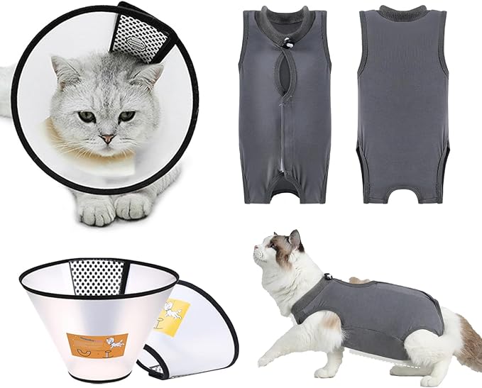 Yanniwani Cat Recovery Collar - Waterproof, Anti-bite & Anti-lick Wound Healing Safe, Adjustable Elizabethan Collar for Cats After Surgery (Black, M)