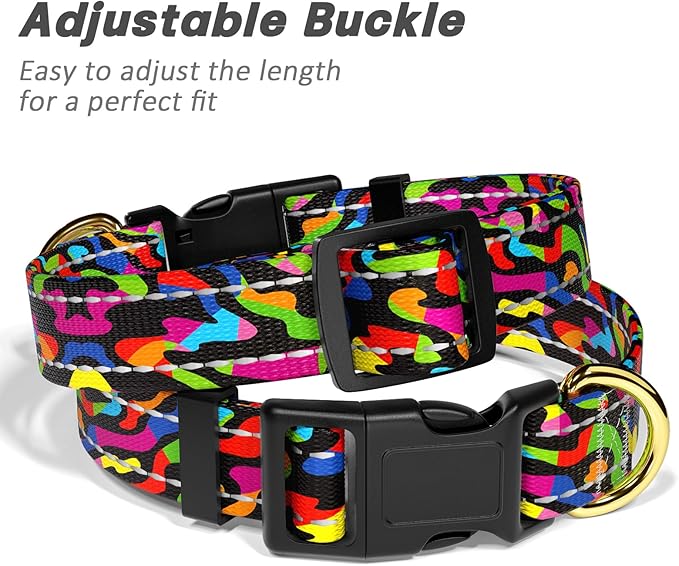 Reflective Dog Collar for Extra Small Dogs, Cute Boho Adjustable Heavy-Duty Nylon Puppy Collar for Boy and Girl Female, Soft Pet Accessories with Quick Release Buckle, Abstract Rainbow Art