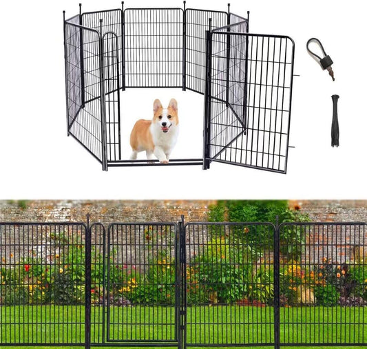 Tall Garden Fence, 52in High 6 Panels Total 13.3 Ft(L) Dog Fence Outdoor for Yard, 21 inches Wide with Low Sills, Animal Barrier Fence, Flower Bed Fencing. Pet Fence, Garden Fence Border