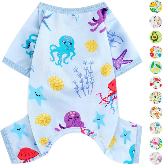 Dog Pajamas Pjs Summer Dog Clothes for Small Dogs Girl - Boy - Small Size Dogs, Soft Stretchy Puppy Clothes Doggie Onesies Cat Pet Jammies Outfit for Chihuahua Yorkie, Octopus Blue, XS