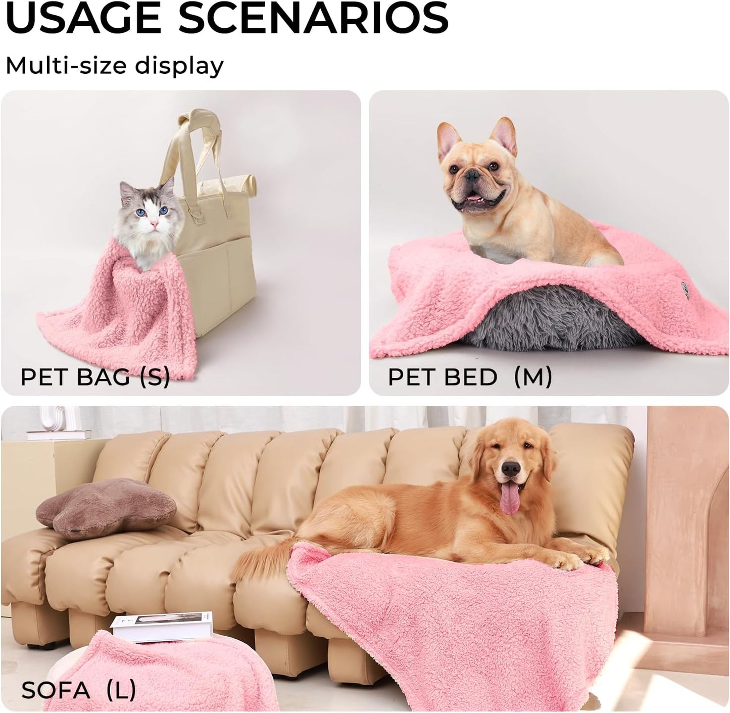 Luciphia 1 Pack 3 Calming Dog Blanket Fluffy Premium Fleece Pet Blankets Soft Sherpa Throw for Dogs Puppy Cat Pink Large (41" x31")