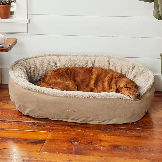 Orvis ComfortFill-Eco Fleece Wraparound Dog Bed - Soft Dog Beds with 360-Degree Support for Small, Medium, Large Dogs, Khaki - L