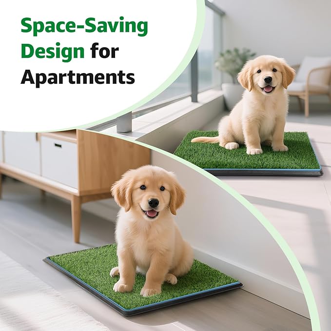 Dog Grass pad with Tray,29”x 18” Indoor Dog Potty with 2 Packs Replacement Artificial Fake Grass-5 Packs Disposable Puppy Pads,for Puppy Training Apartment,Apartment Use