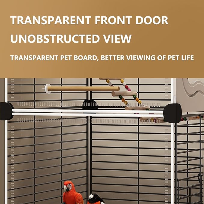 Large Parrot Cage with Acrylic Doors, 4 Casters, Perch & Feeder, Detachable Drawer, Ideal for Cockatiels, Budgies, Conures, Indoor/Outdoor Use – Spacious White Birdcage(Black,36 * 36 * 142)