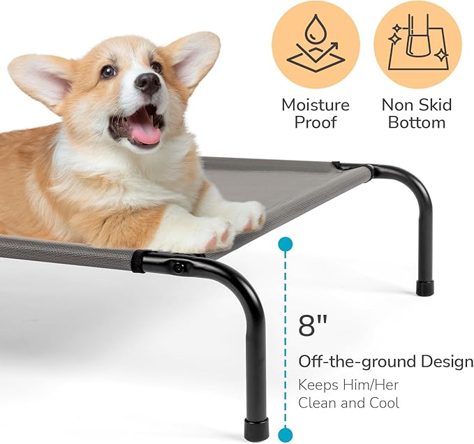 Elevated Dog Bed Raised for Large Sizes Dogs, Portable Outdoor Dog Cot, Installation Requires No Tools, Frame with Washable Cooling Breathable Mesh Anti-Slip Feet, Indoor Pet Bed Cots, 50 Inches Gray