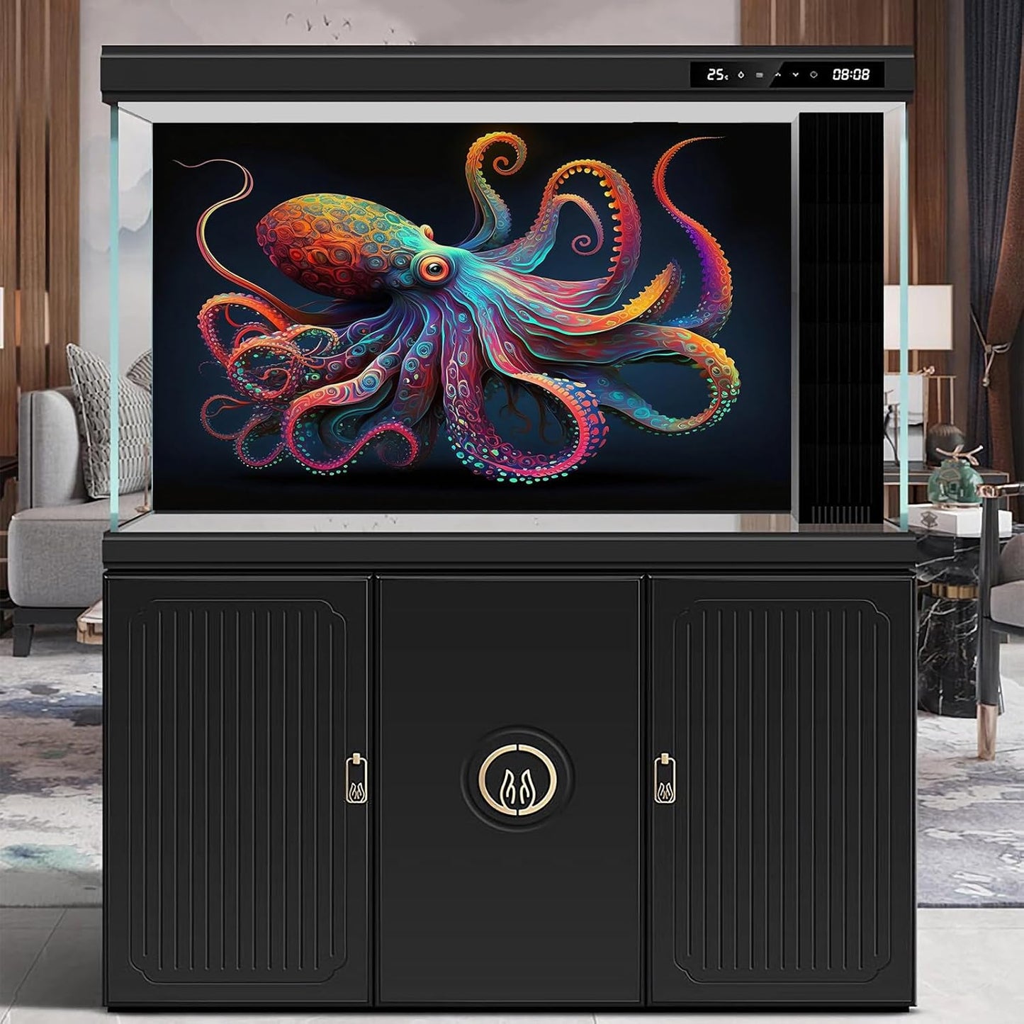 Exquisite Octopus Aquarium Background Abstract Colorful Octopus Terrarium Background Glowing Octopus on Black Background Fish Tank Backdrop Octopus Backdrops Poster Wallpaper Decors Vinyl 24x16in